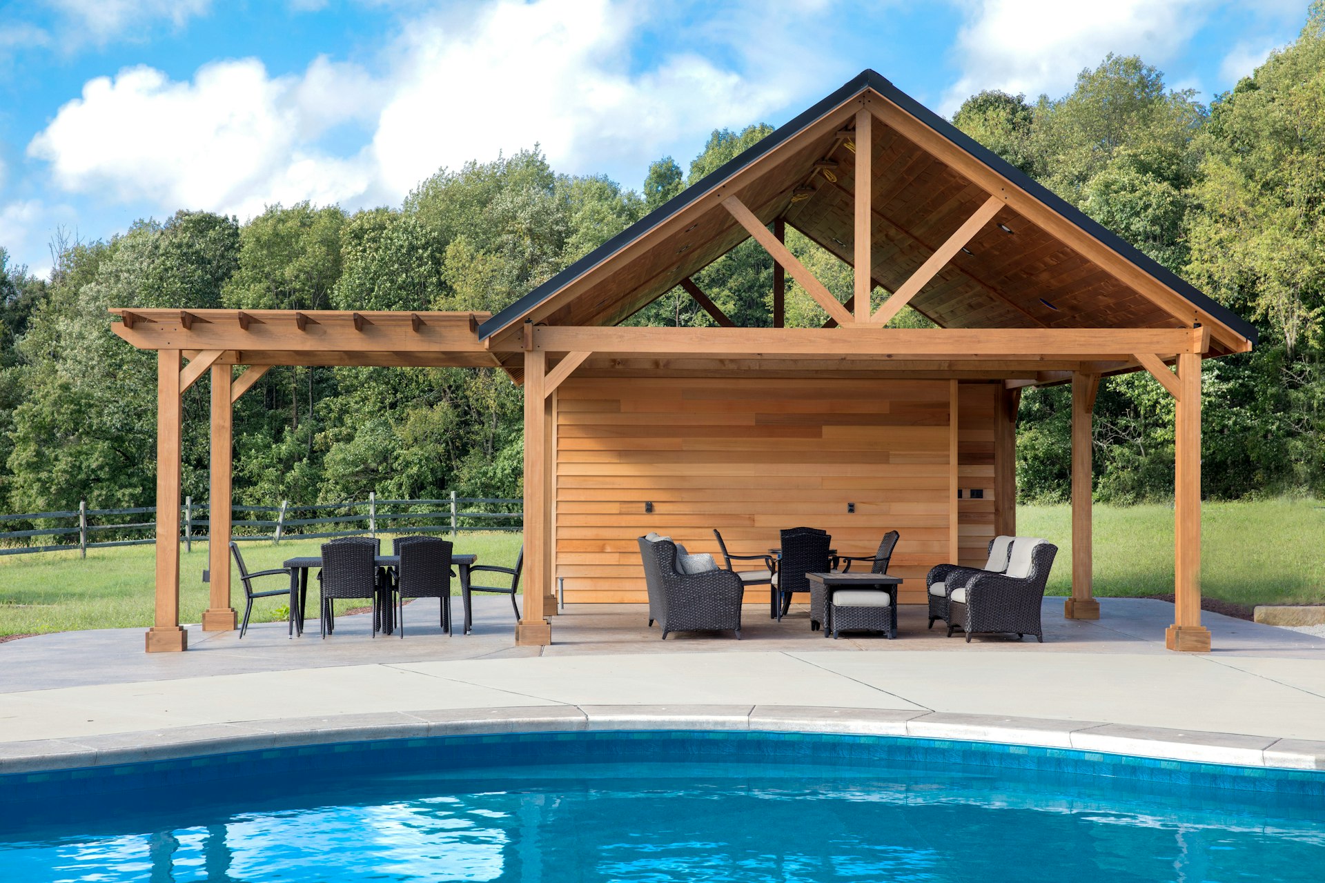 patio bistro set beside pool